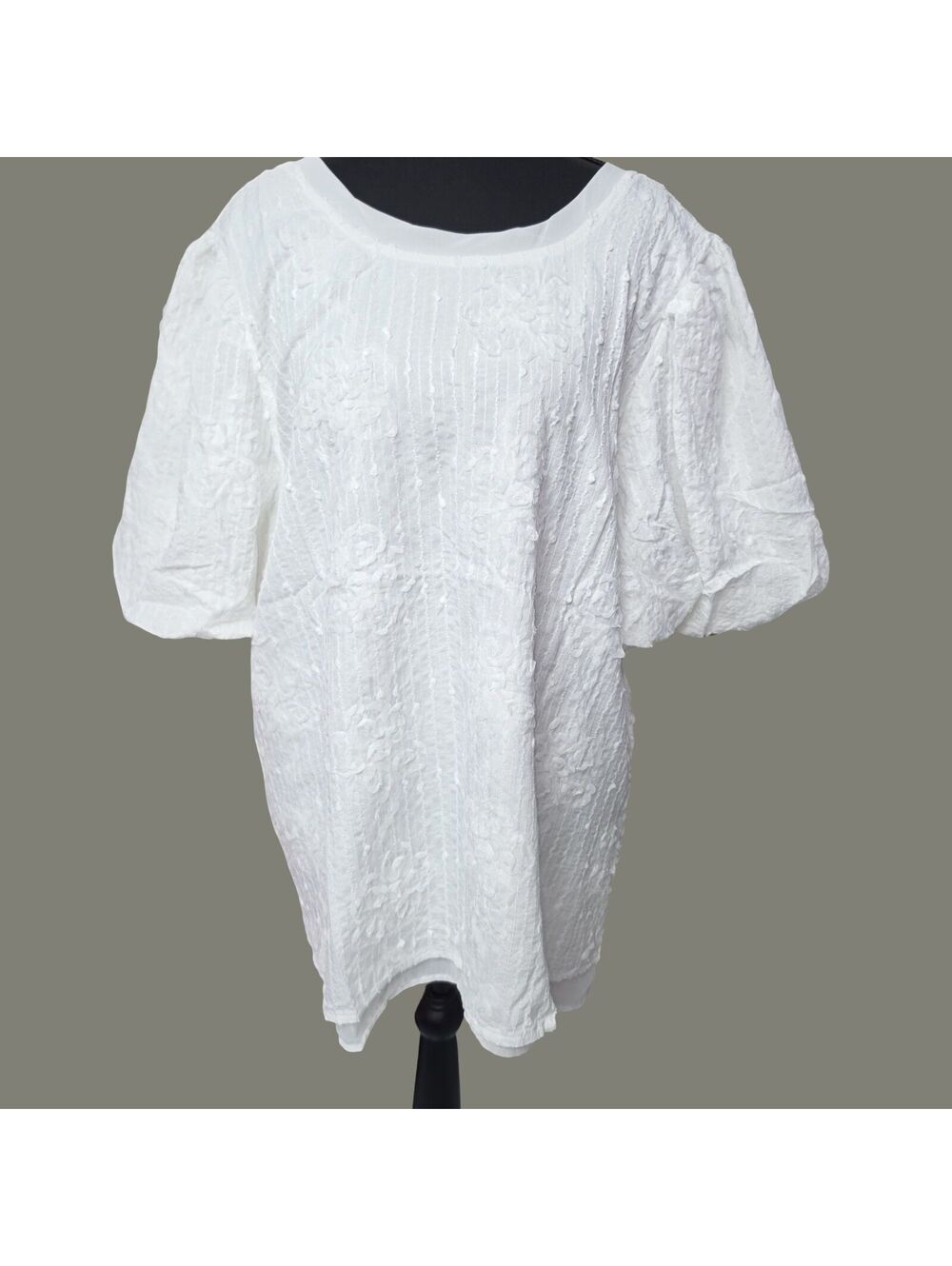 OTT plus sizes  white lined blouse, bubble sleeve 1x, 2x, 3x